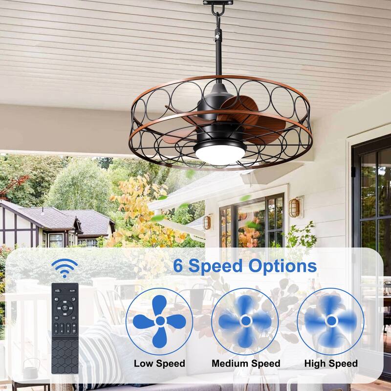 CurveCurio 24“ OutDoor Water Proof Ceiling Fan w/ LED Lights Quiet DC Motor Remote and App Contorl 3 Color Tone and 6 Speed