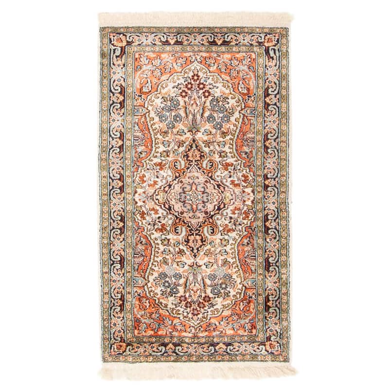 ECARPETGALLERY Hand-knotted Kashmir Cream Viscose Rug - 1'8 x 3'2