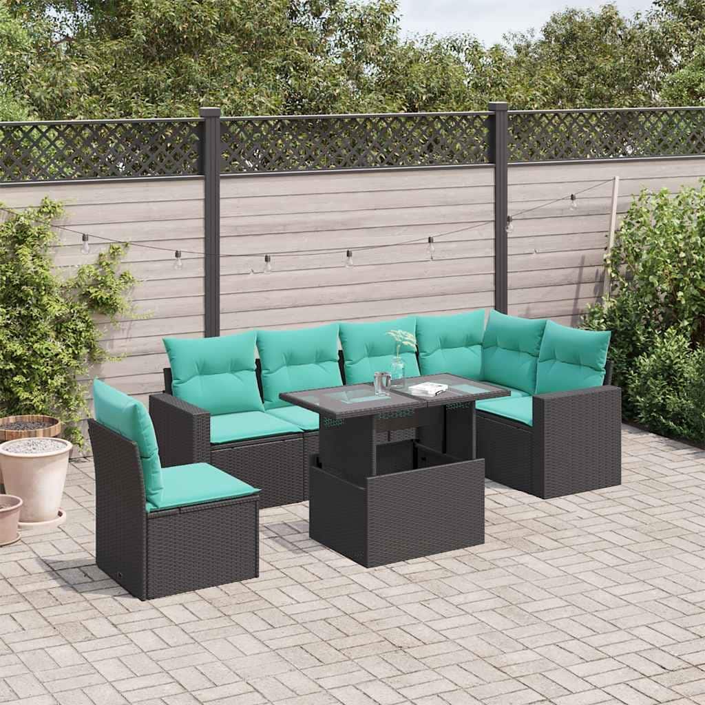 vidaXL Patio Sofa Set with Cushions and Table Outdoor 7 Piece Poly Rattan - 24.4 x 24.4 x 27.2