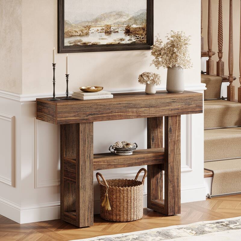 41-Inch Farmhouse Console Table for Entryway, 2-Tier Narrow Sofa Table - 41.34" W x 11.81" D x 31.5" H