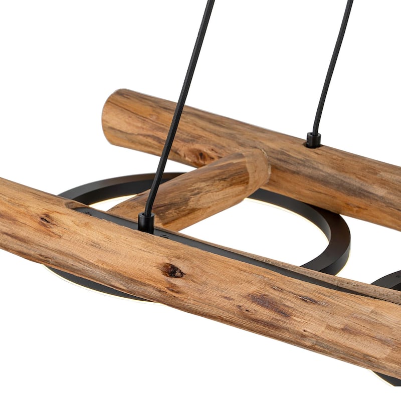 Rustic Wooden Dimmable Integrated LED Linear Pendant Light Adjustable Kitchen Island Lights - W 43.3"