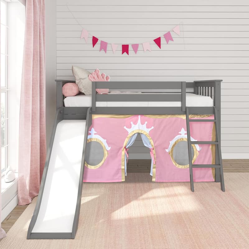 Max and Lily Classic Twin-Size Low Loft with Easy Slide and Curtain