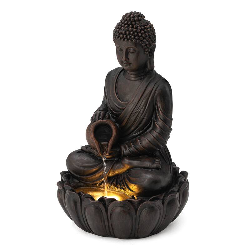 Glitzhome Polyresin Meditating Buddha Frog/Elephant Statue Outdoor Water Fountain with LED Lights