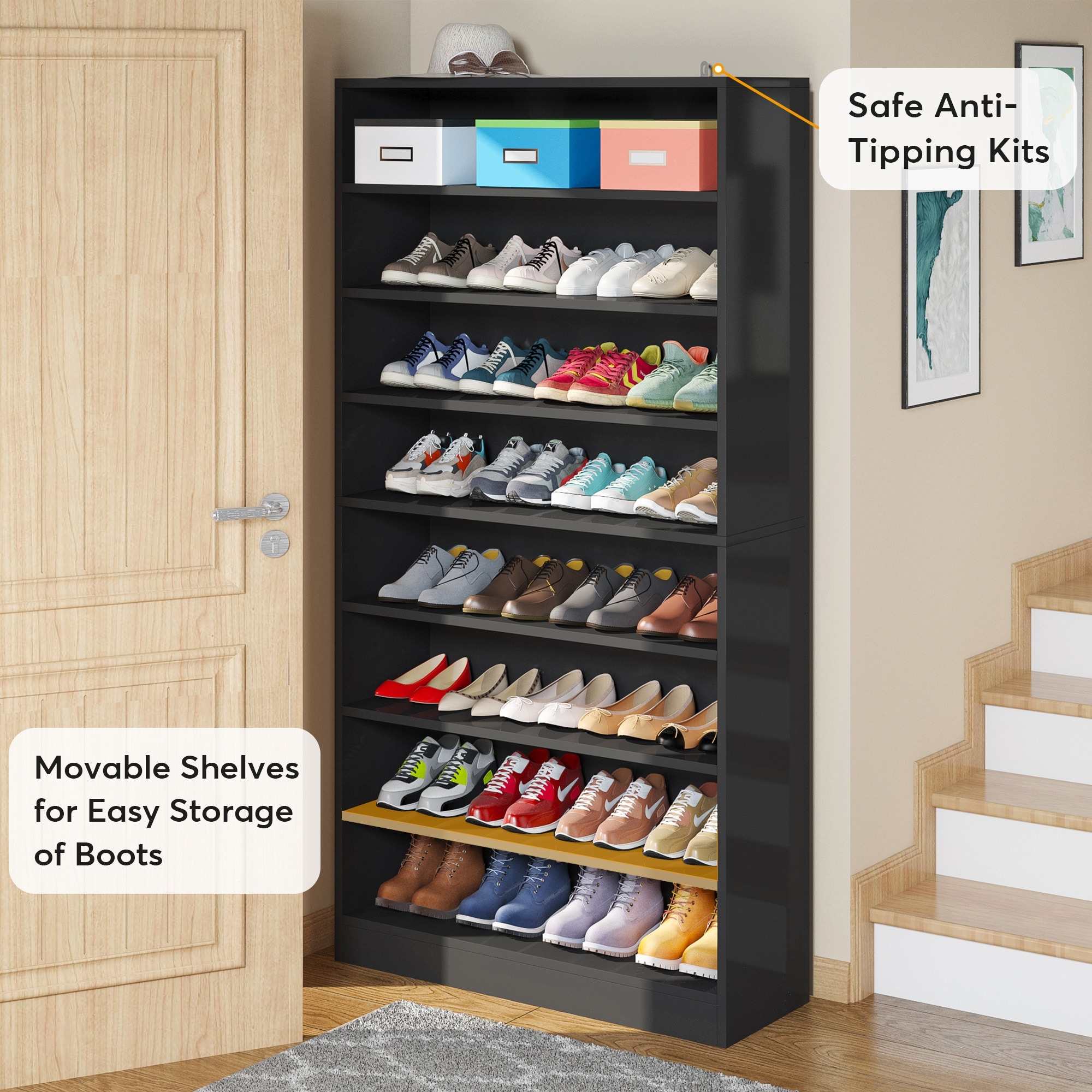 Shoe Cabinet 9 Tiers Tall Shoes Storage Rack Cabinets Wood