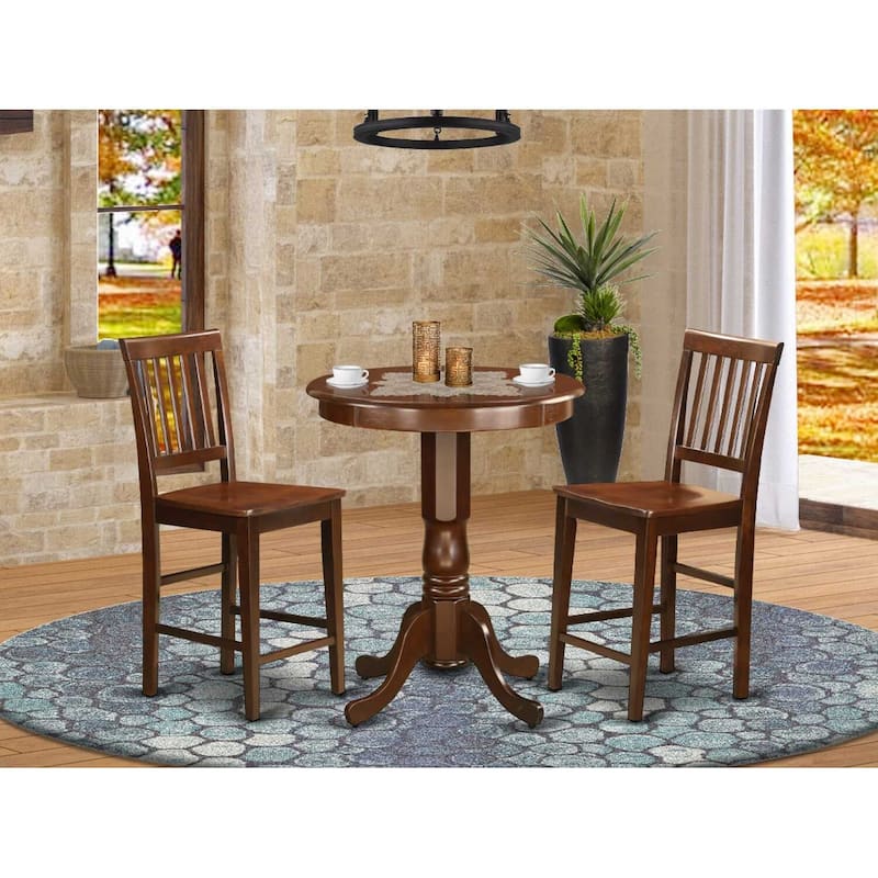 Counter Height Dining Set - 3 Piece Wood Table & Chairs - Round Pedestal Table - Kitchen Set - 30 Inch
