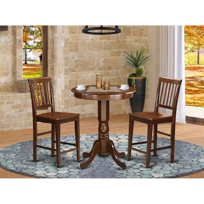 Counter Height Dining Set - 3 Piece Wood Table & Chairs - Round Pedestal Table - Kitchen Set - 30 Inch