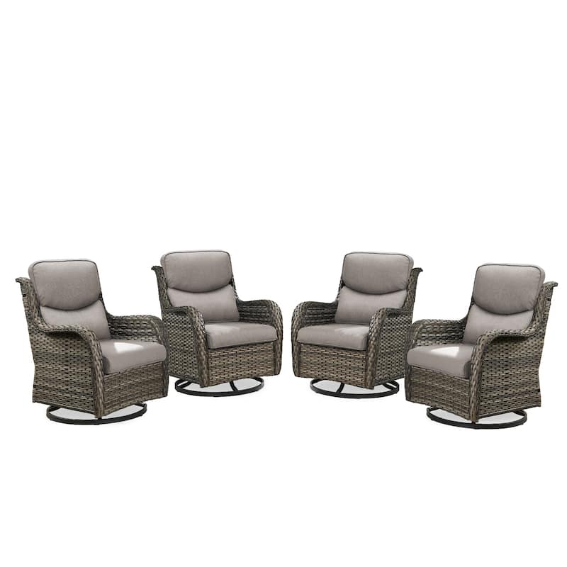 4 Pieces Outdoor Gliders Swivel Chairs Set with 5-Inch Thick Cushions