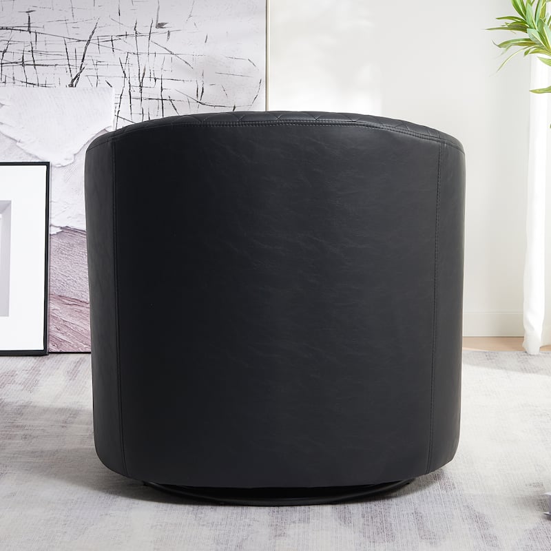 KINWELL 29" Wide Tufted PU Leather Swivel Barrel Chair