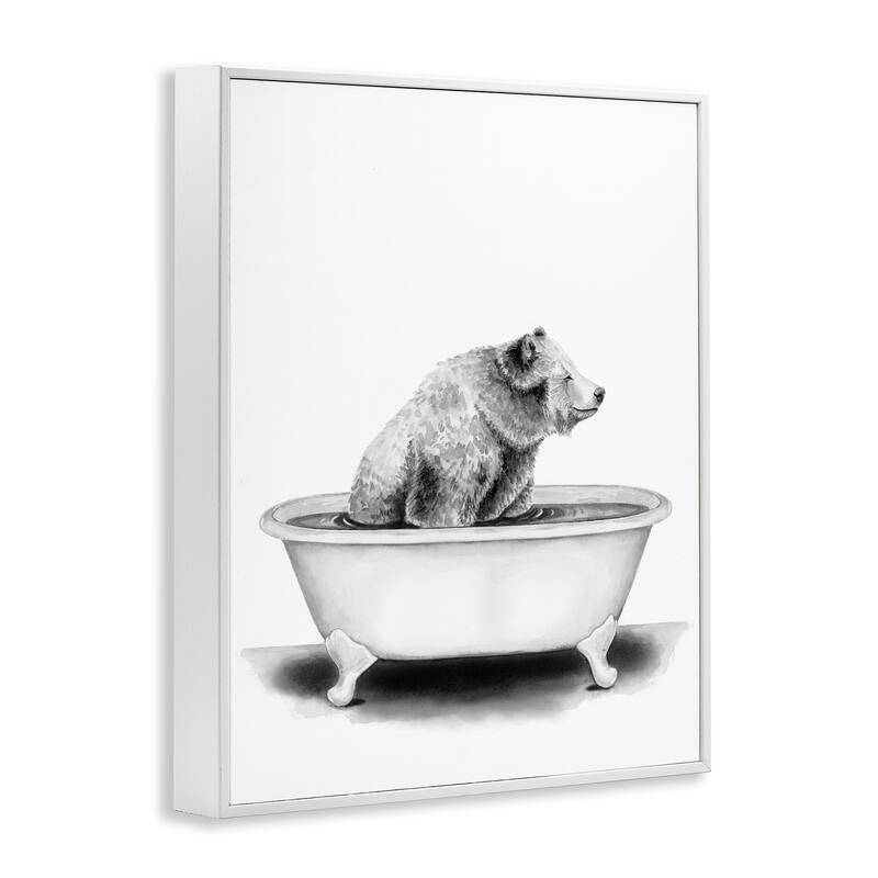 Stupell Bear In A Tub Funny Animal Bathroom Drawing Framed Wall Art