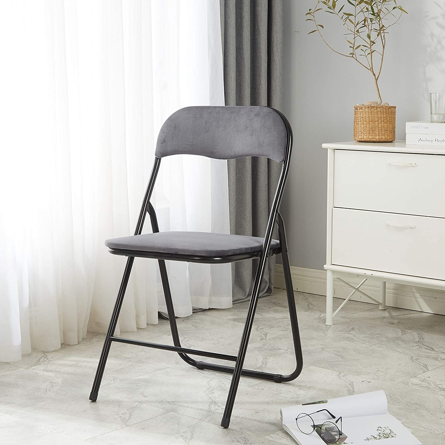 Grey velvet folding chair new arrivals