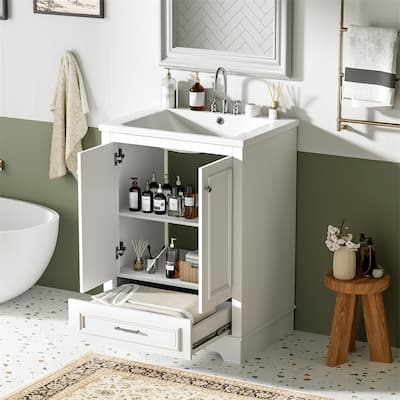 24'' Bathroom Wood Storage Vanity Cabinet with Ceramic Sink, Drawer