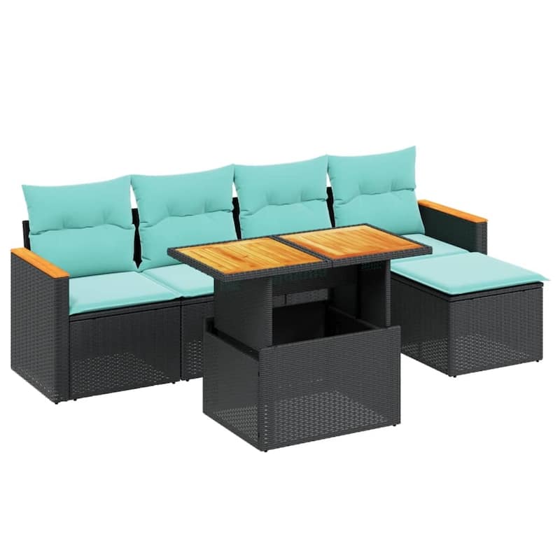 vidaXL Patio Sofa Set with Cushions Outdoor Furniture 6 Piece Poly Rattan