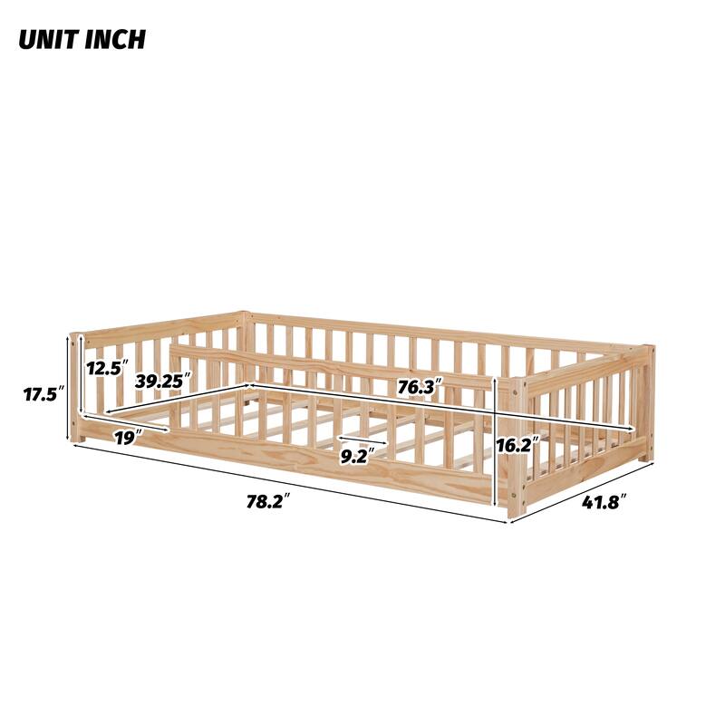 Twin Floor Platform Bed with Fence without Door