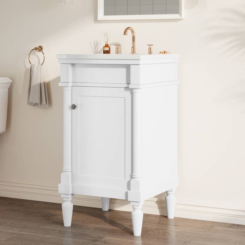 19-Inch Vintage Solid Wood Bathroom Vanity with Sink - Compact Design for Small Spaces