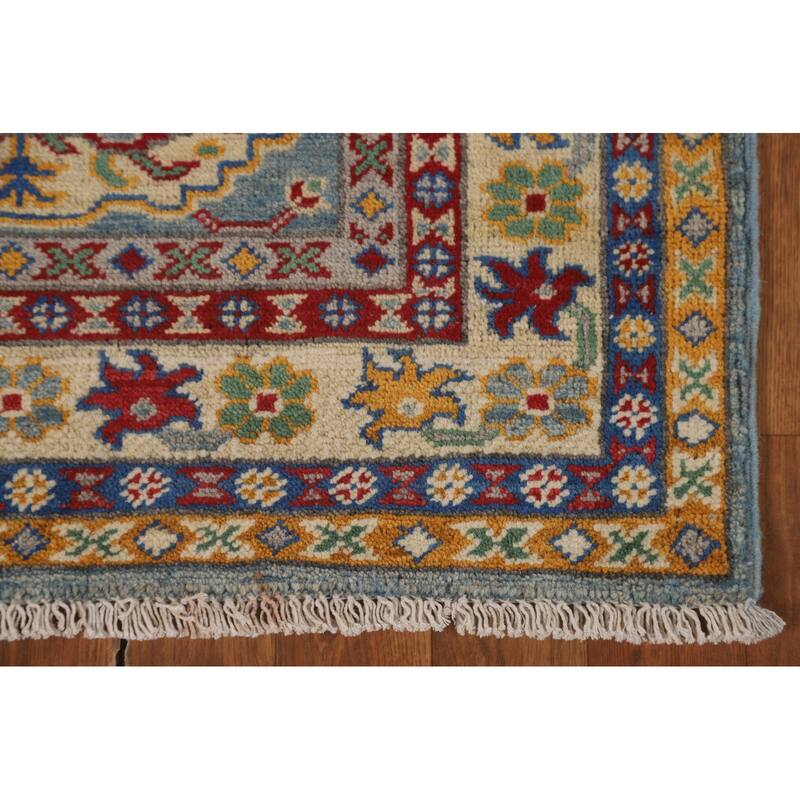 Kazak Runner Rug Light Blue Handmade Wool Carpet - 2'7" x 9'3"