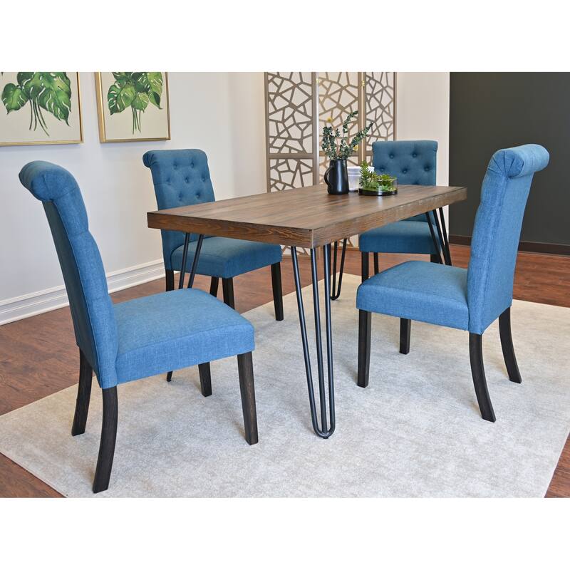 Blue Kitchen Table with Metal Hairpin Legs, Stylish Table and Chair Set, Upholstered Back Dining Chairs with Wood Legs