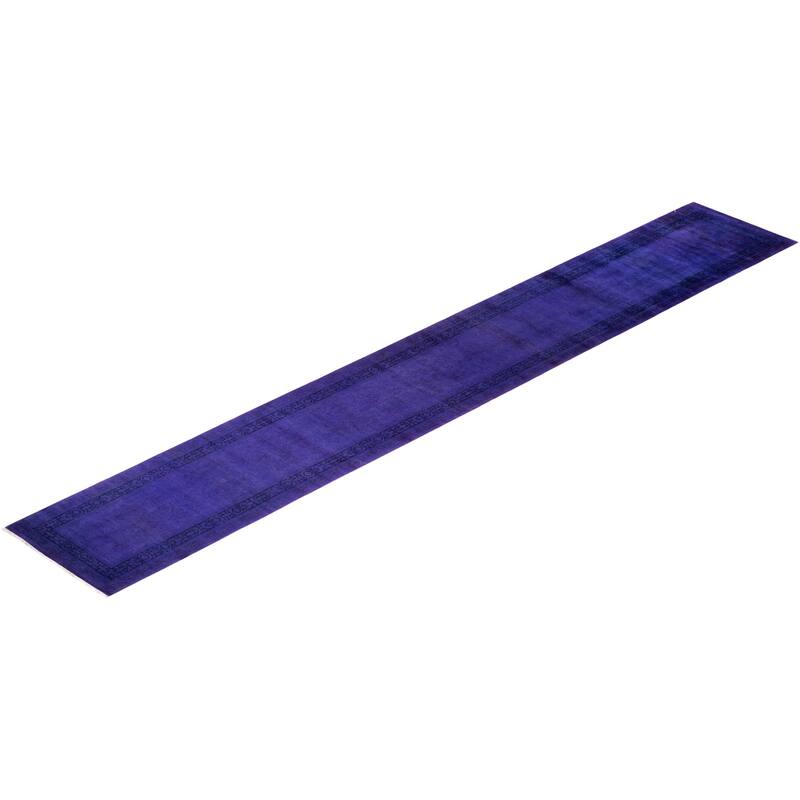 Overton Hand Knotted Wool Vintage Inspired Modern Contemporary Overdyed Purple Runner Rug - 2' 8" x 18' 0"