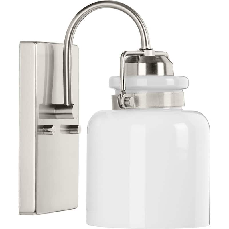 Fessler Collection One-Light Brushed Nickel Opal Glass Farmhouse Bath Light - 5 in x 7 in x 9 in