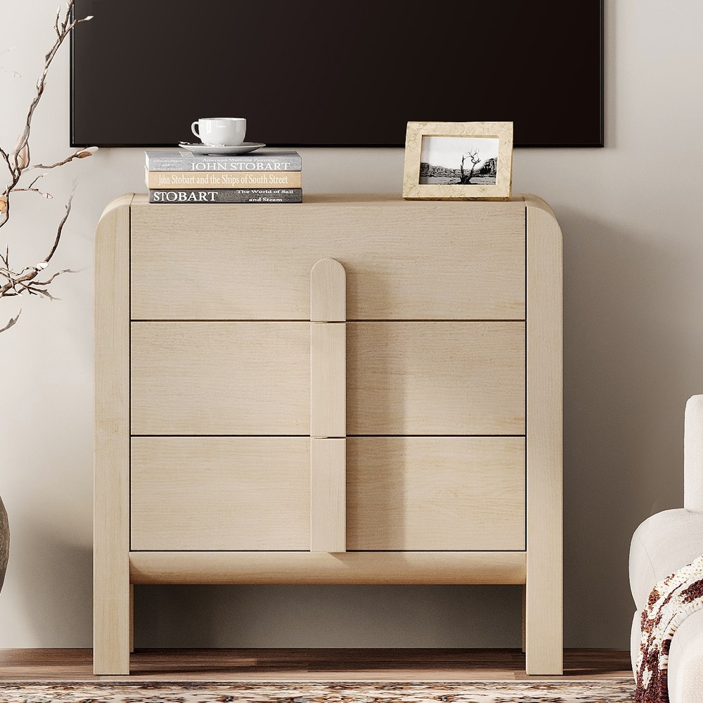 WAMPAT 31.5 Inches Curved Dresser TV Stand, Mid Century Modern Entertainment Center, Wooden TV Console With Storage