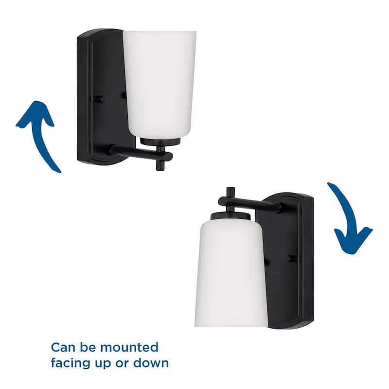 Adley Collection One-Light Matte Black Etched Opal Glass New Traditional Bath Vanity Light - 4.5 in x 6 in x 7.75 in