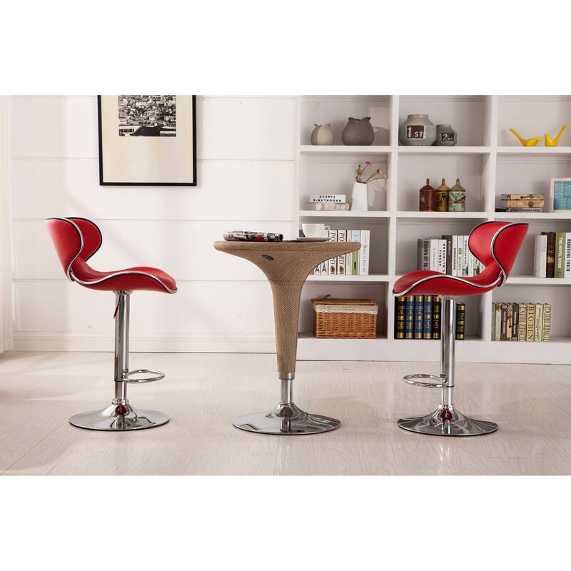 Modern Set of 2 Swivel Bar Stools with Leather Seat, Chrome Base, Height Adjustable, for Kitchen Island Dining Room