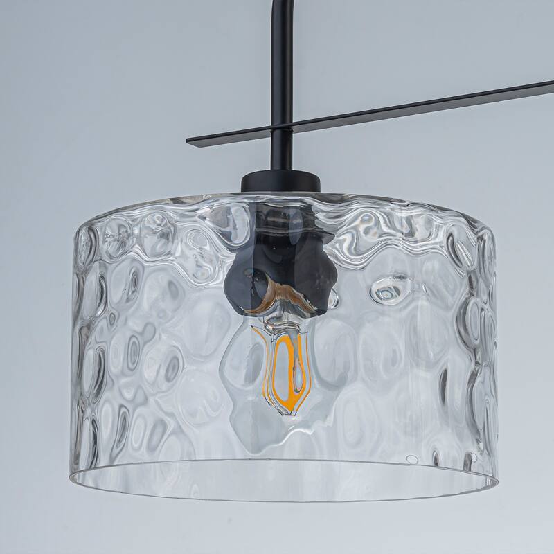 Modern 3-Light Black Pendant Light with Water Ripple Glass Shades for Dining and Living Room