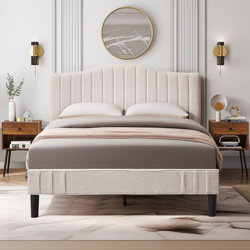 VECELO 3-Pieces Bedroom Set Upholstered Platform Bed Frame with Adjustable Headboard and Nightstands Set of 2 - Brown - Full