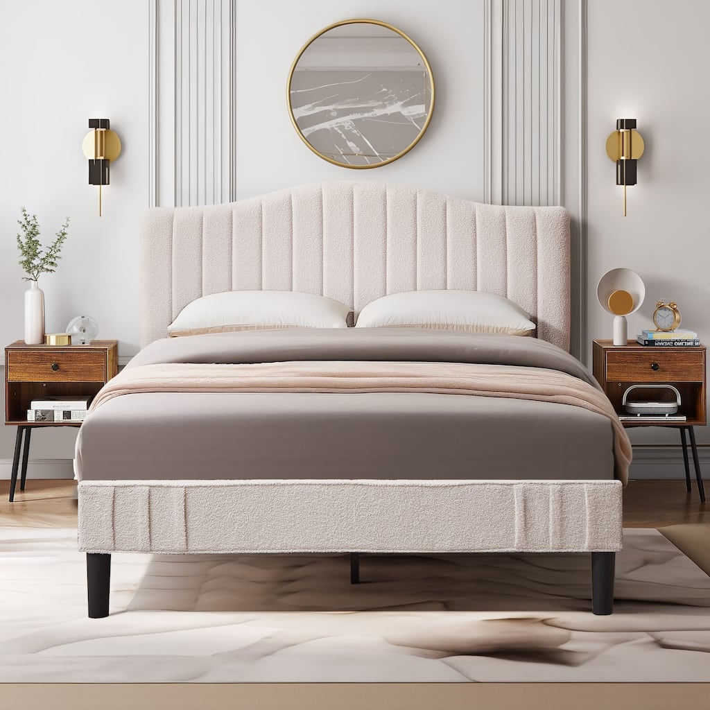 VECELO 3-Pieces Bedroom Set Upholstered Platform Bed Frame with Adjustable Headboard and Nightstands Set of 2