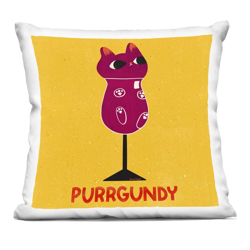 Stupell Purrgundy Cat Wine Decorative Printed Throw Pillow Design by Carrie Cantwell - Accent - Polyester - Yellow - Single
