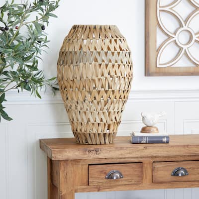 Natural Brown Open Weave Seagrass Bohemian Vase Collection