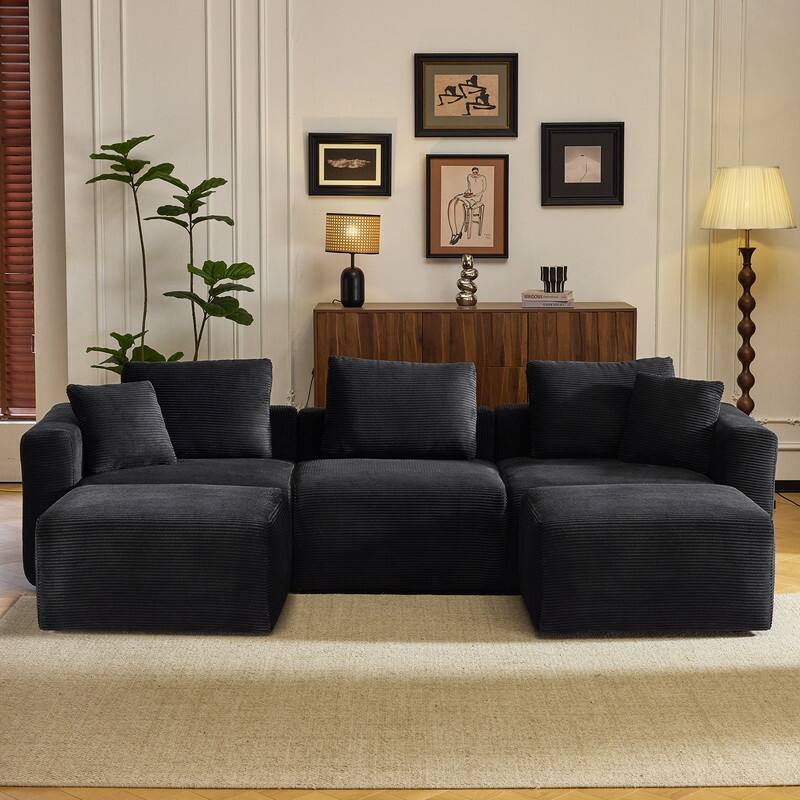 112.2‘’ W Corduroy Modern Compressed Block Sectional Couch with Plush Cushions