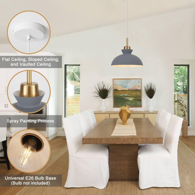 1-Light Hanging Ceiling Pendant Light Chandelier Light Fixture with Metal Shade for Kitchen Island