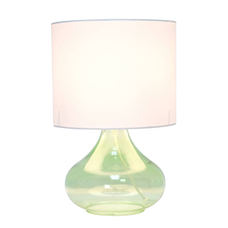 13.75" Decorative Glass Accent Table Lamp with Soft Fabric Shade Perfect for Living Room or Bedroom - 9"L x 9"W x 13.75"H