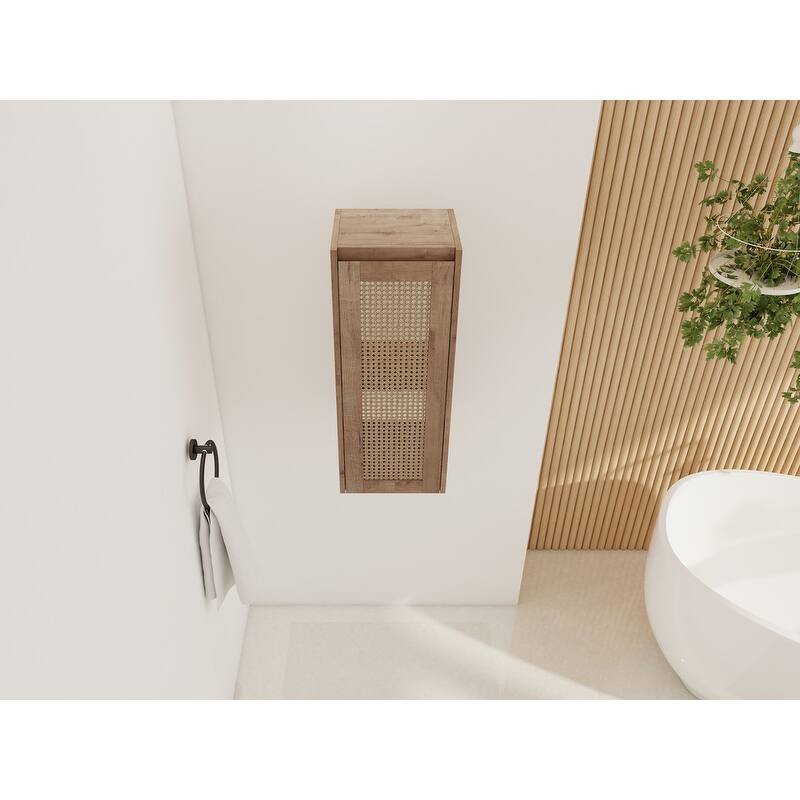 MEDUNJESS Bathroom Side Cabinet, Float Mounting Design - Beige - 12''Oak
