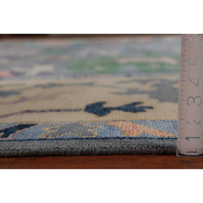 Gray Floral Oushak Indian Large Rug Handmade Wool Carpet - 11'9" x 14'11"