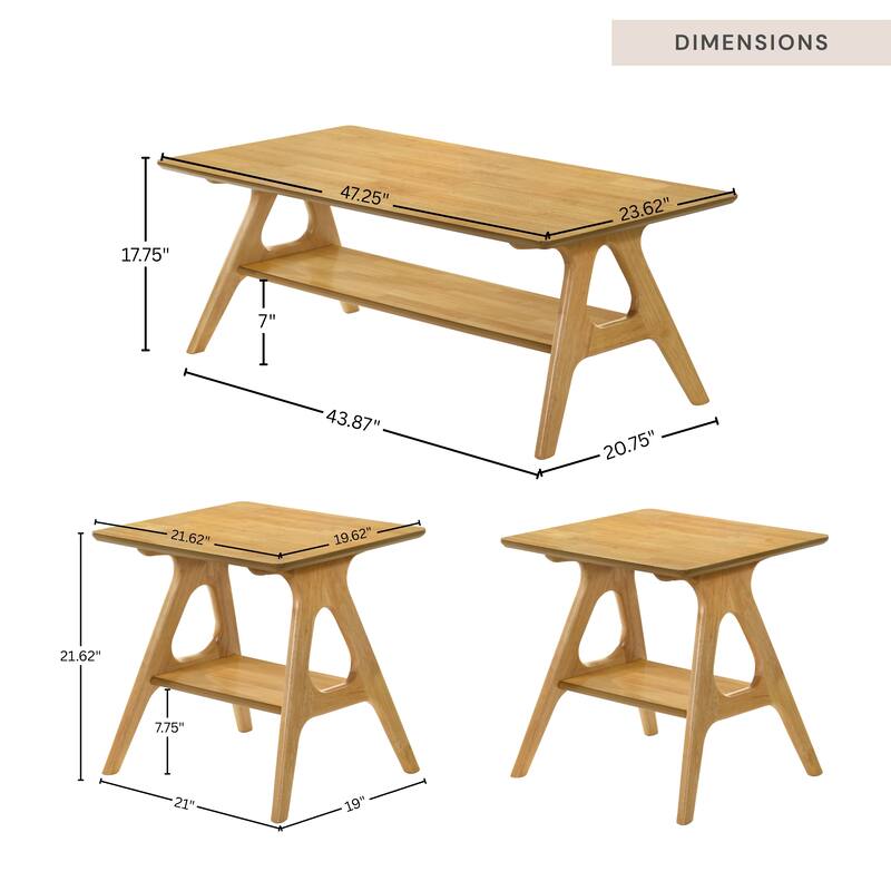 3-Piece Coffee Table Set, Coffee Table and Two End Tables