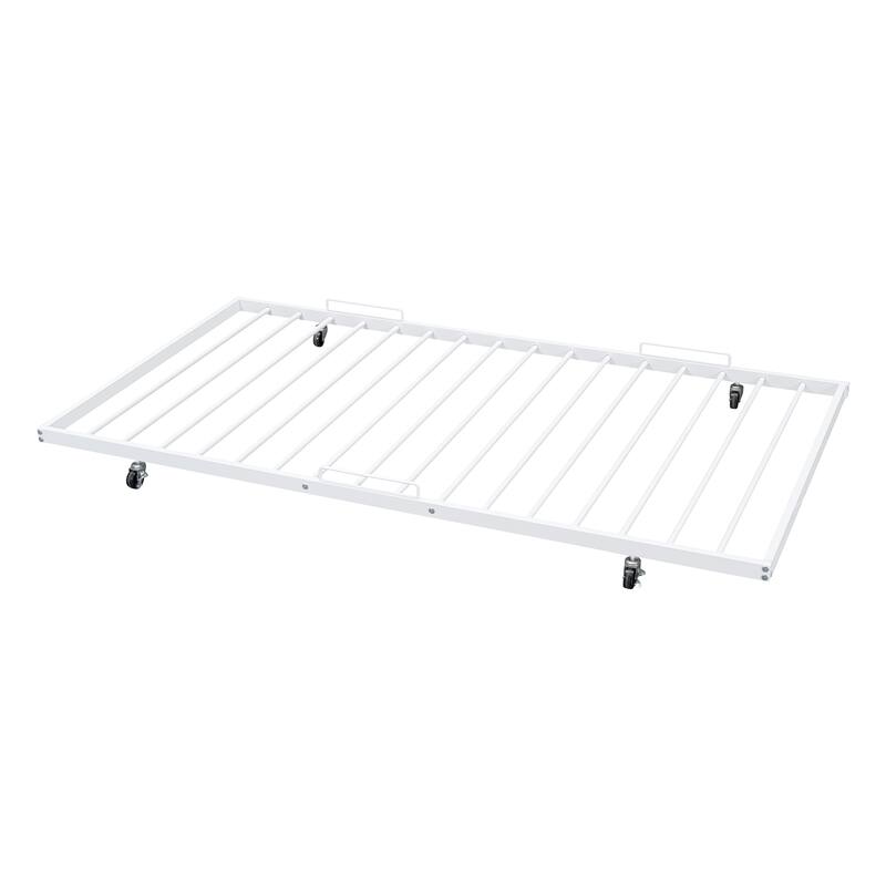 Modern Full XL Over Queen Bunk Bed with Trundle and Guardrails, Sturdy Metal
