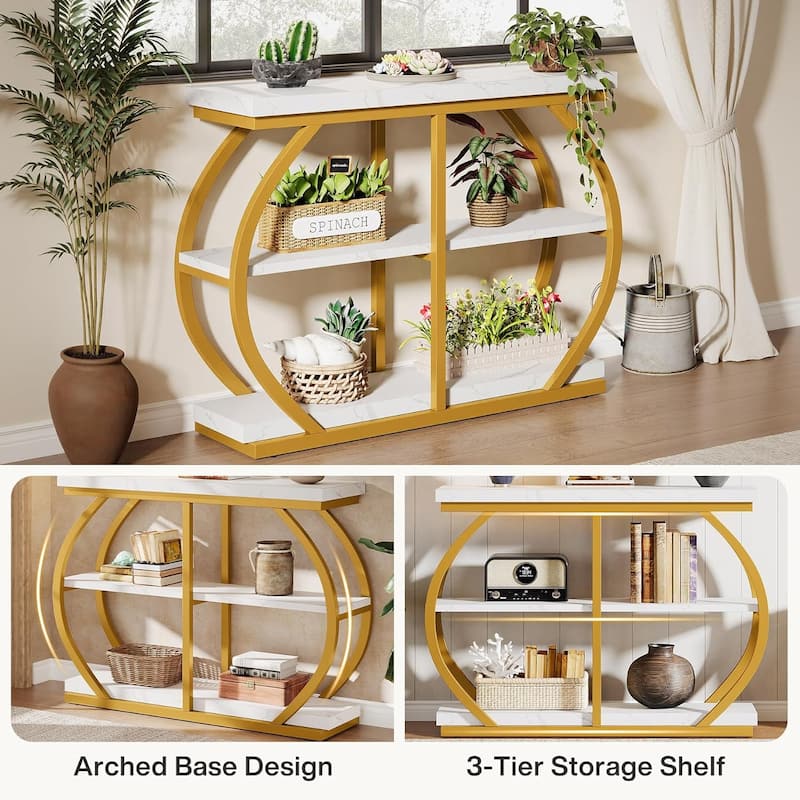 41.3 Inches Brown MDF Entryway Table, 3-Tier Industrial Console Table with Storage for Living Room