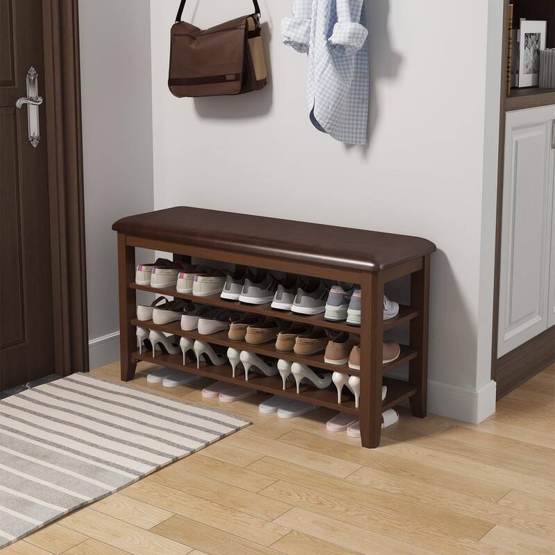 3 Tiers Shoe Storage Bench - 11.81"D x 39.4"W x 20.47"H - Walnut