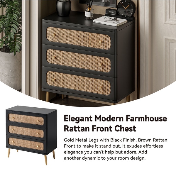 COZAYH Farmhouse Wicker Rattan Nightstand, Boho Mid-Century