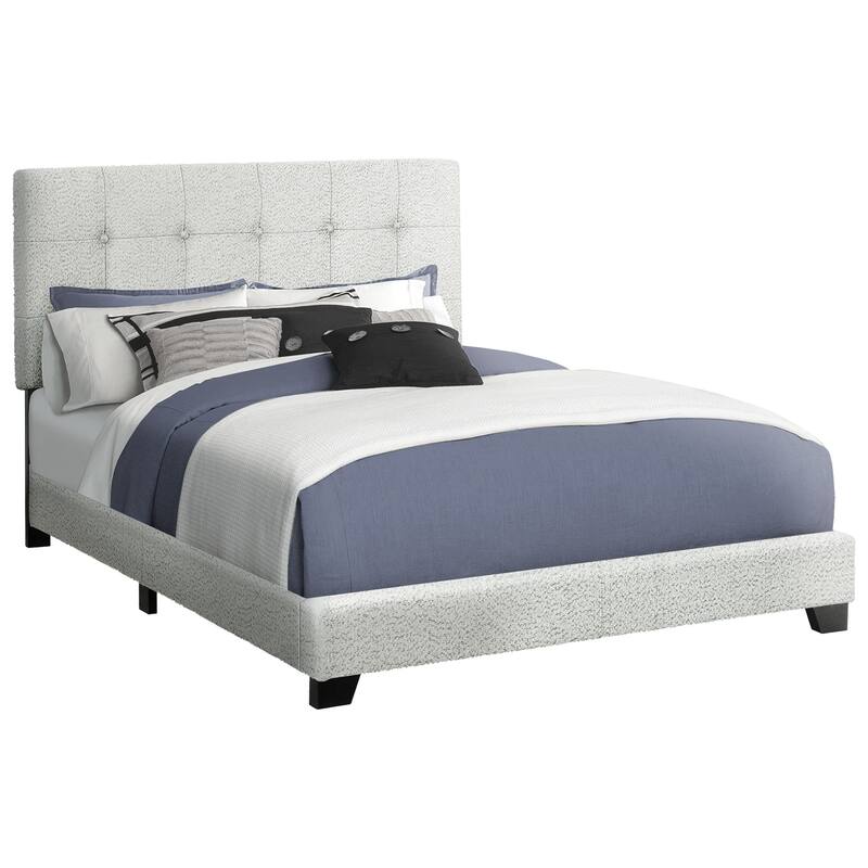 Queen Size Upholstered Bed Frame in Light Grey Boucle with Black Block Feet