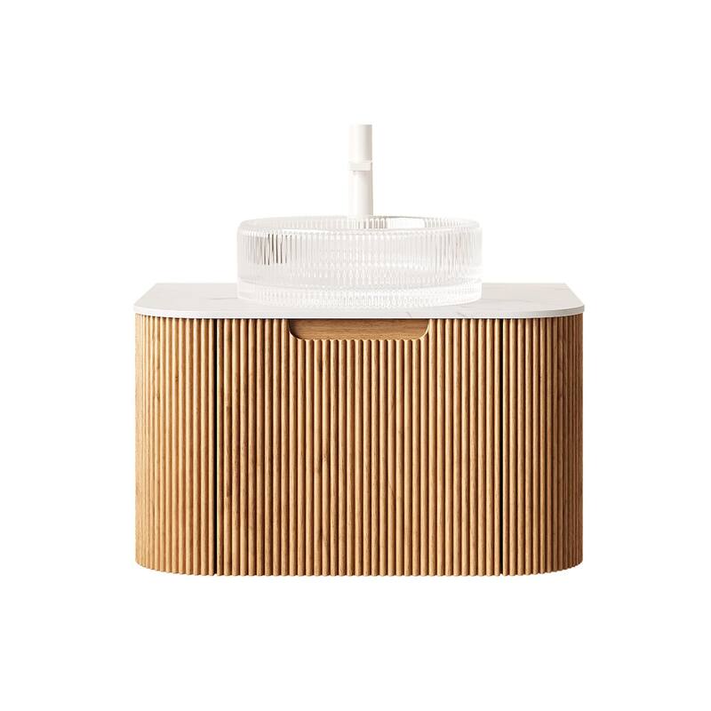 Floating Bathroom Vanity with Transparent Round Glass Basin