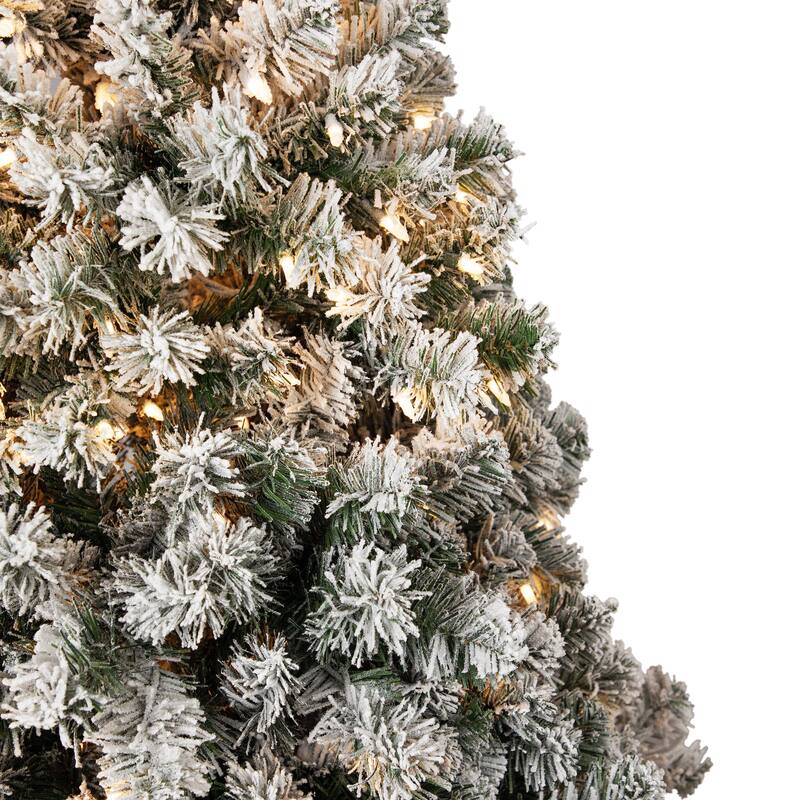 4.5' Medium Flocked Winema Pine Artificial Christmas Tree Clear Lights - 4.5 Foot