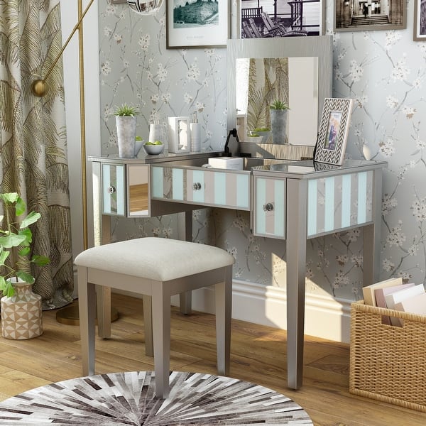 Shop Furniture Of America Gema Glam Linen Fabric 2 Piece Vanity Set On Sale Overstock 21689716