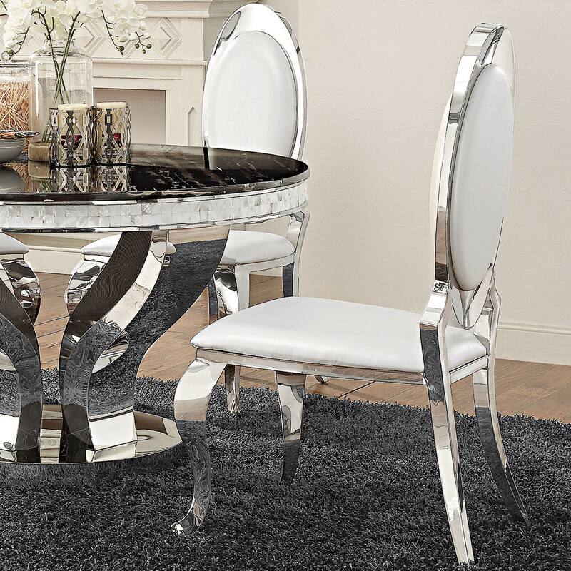 Luxurious Chrome Modern Design White Dining Chairs (Set of 2)