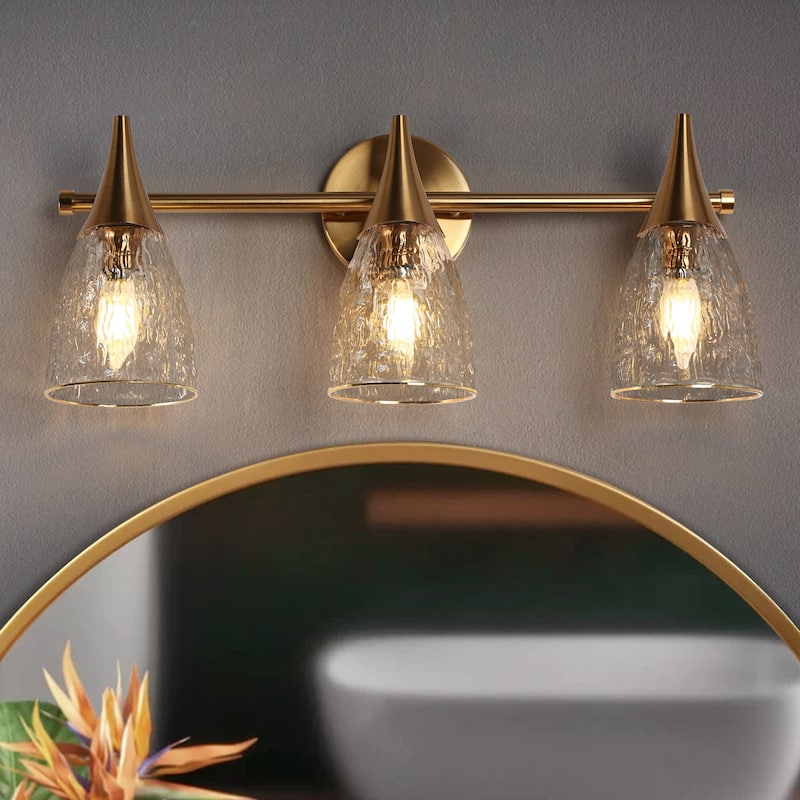 Modern Glam Gold 3-Light Bathroom Vanity Light Glass Wall Sconces - Electroplated Brass - L 21" x W 6" x H 8.7"