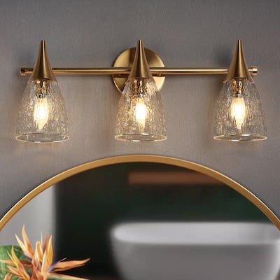 Modern Glam Gold 3-Light Bathroom Vanity Light Glass Wall Sconces - Electroplated Brass - L 21" x W 6" x H 8.7"