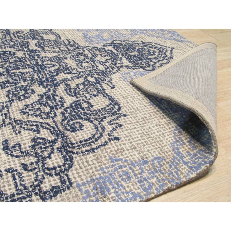 Ivory Hand-Tufted Wool Bohemian Medallion Rug, 8'9 x 11'9, Colorful Artistic Design - L