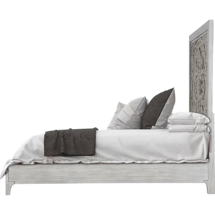 Trilby rustic Carved Platform Bed in Washed White