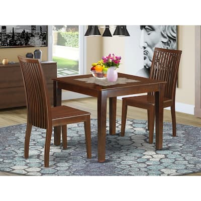 Dinette Set 3 Piece - Table & 2 Chairs - Wood Dining Set - Antique Accents - Mahogany Finish